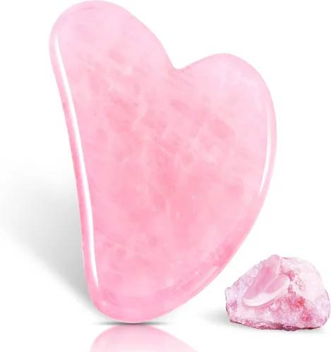 JOCHYA Herramienta facial Gua Sha, herramienta de masaje Gua Sha de jade rosa natural para cara, ojos, cuello, cuerpo, spa muscular relajante y