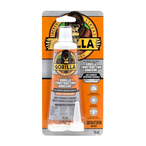 Vista 2 de Gorilla Max Strength - Adhesivo transparente para construcción, tubo de compresión de 2.5 onzas, transparente, (paquete de 1)