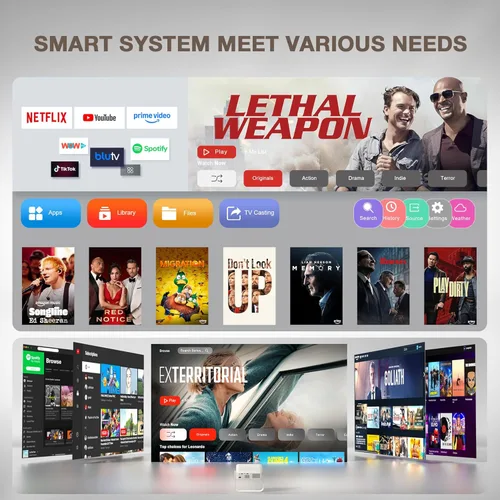 Vista 7 de [Aplicación con Licencia Oficial y Enfoque Automático] Mini Proyector Inteligente con WiFi y Bluetooth, XuanPad Proyector de Películas con Soporte