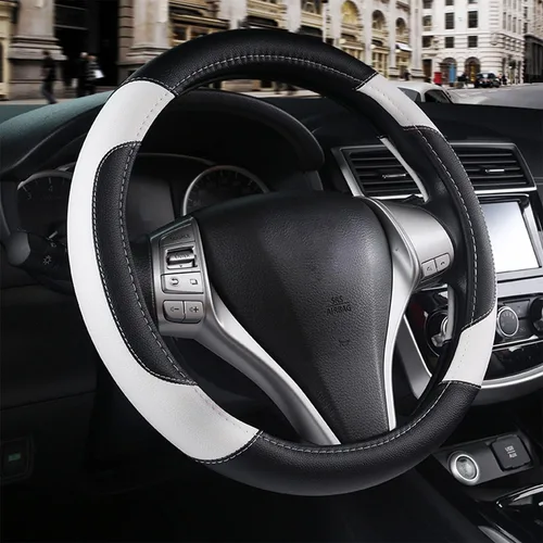 Vista 18 de Funda de cuero para volante de auto, protector antideslizante para volante de auto de cuero de microfibra transpirable, ajuste universal