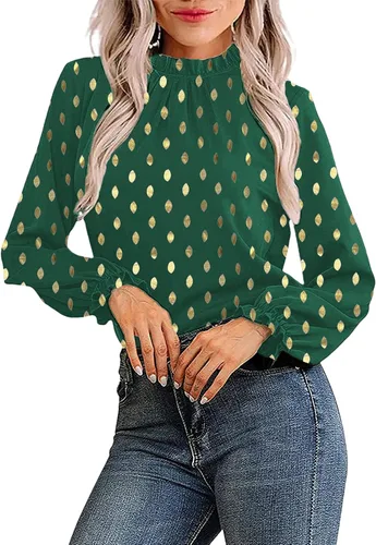 Vista 2 de Avanova - Blusa de manga larga con estampado de leopardo y dobladillo con cuello alto falso para mujer
