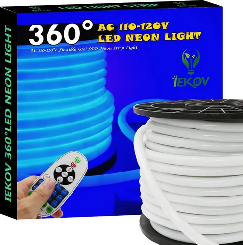 [Actualización] Luz LED neón de 360°, IEKOV™ AC de 110-120 V, tira de luces LED de neón flexible de 360 grados, regulable e impermeable con cuerda