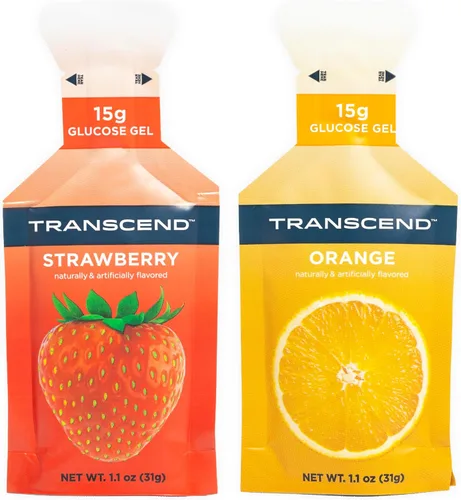 Transcend Foods Geles de fresa + naranja (1.1 oz, paquete de 10) Gel de carbohidratos de acción rápida sabor a fresa y naranja – Sin cafeína, sin