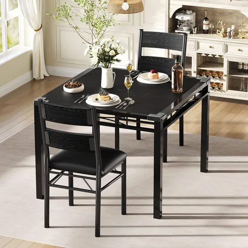 Vista 3 de Garvee Juego de 2 mesas de comedor de madera para 2 con sillas tapizadas, juego de 2 sillas de mesa de cocina con protector de esquina, juego