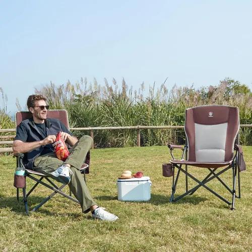 Vista 2 de EVER ADVANCED Silla de campamento plegable de gran tamaño, para adultos, silla de césped resistente con bolsillos laterales, silla cuádruple