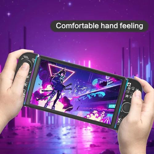 Vista 5 de ECHZOVE Protective Case Compatible with Nintendo Switch OLED,Switch OLED Hard Black Cover Case with Thumb Grip Caps and Screen Protector - Black