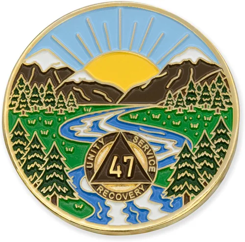 Vista 18 de Moneda AA de 1 año – Medallón de recuperación de ondas estrelladas de Sobriety Mint – azul/blanco/dorado