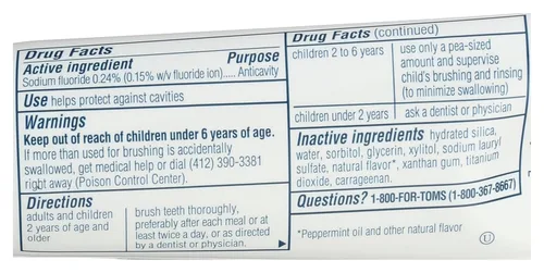 Vista 3 de Tom's of Maine, Pasta de dientes anticaries tamaño viaje, menta fresca, 3 onzas