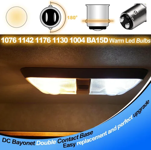 Vista 5 de Heifymi Bombilla BA15D 1142 de 12 voltios, blanco cálido, 2700K, 3W, 1004, 1076, 1130, 1176, LED, AC/DC, 12-24V, repuesto de bajo voltaje para luz