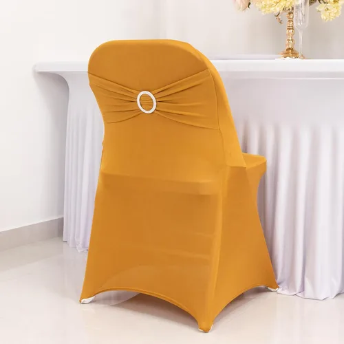 Vista 59 de Efavormart - Funda para silla de banquete de elastano beige con banda de hebilla de diamantes de imitación plateados, funda elástica para silla