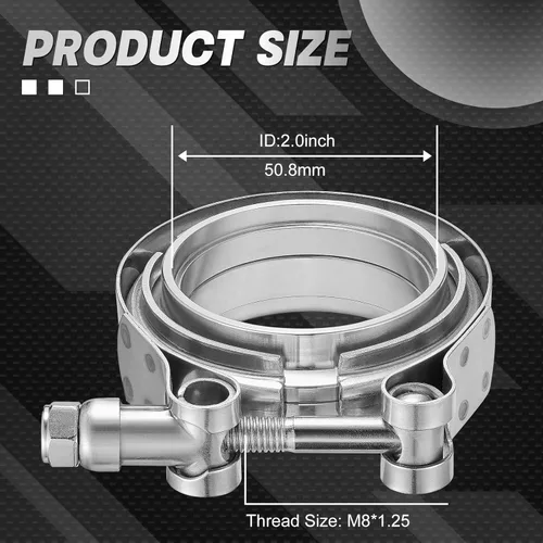 Vista 6 de Abrazadera de banda en V de 2,0 pulgadas con brida macho hembra universal 304 acero inoxidable para coche 1PC