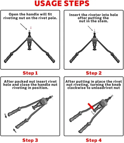 Vista 6 de Kit de herramientas de tuerca remachadora profesional de 16 pulgadas, herramienta remachadora estilo palanca con indicador de carrera visual, el kit