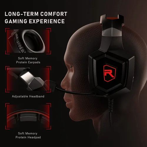 Vista 4 de GIZORI Auriculares con sonido envolvente para juegos con micrófono, auriculares para juegos sobre la oreja con micrófono de cancelación de ruido