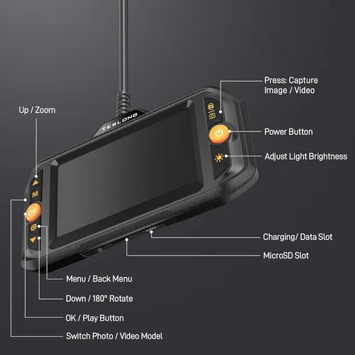 Vista 8 de Teslong - Endoscopio boroscopio con luz, cámara de inspección de serpiente para motor automotriz, cámara de fibra óptica impermeable para mecánicos
