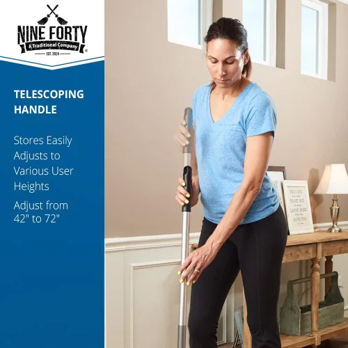 Vista 4 de Mopa de nylon para polvo con mango y marco de extensión de cambio rápido de aluminio Nine Forty de resistencia industrial, escoba para pisos