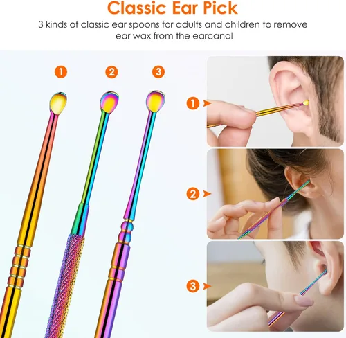Vista 4 de Kit de limpieza de oídos, herramienta segura de eliminación de cera de oído, kit de eliminación de cerumen, fácil de usar, sin dolor, con caja