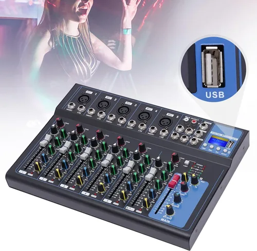 Vista 25 de Mini mezcladores de DJ de 5 canales, mezclador de audio en vivo, tablero de sonido con USB, interfaz de audio con 48 V Phantom Power Sonidos