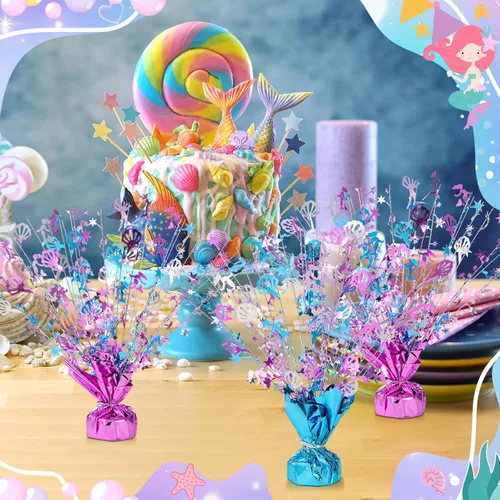 Vista 6 de Ceenna 3 piezas de decoración de mesa de cumpleaños, centros de mesa metálicos brillantes en aerosol, modelo de concha, ramas, hojas con purpurina