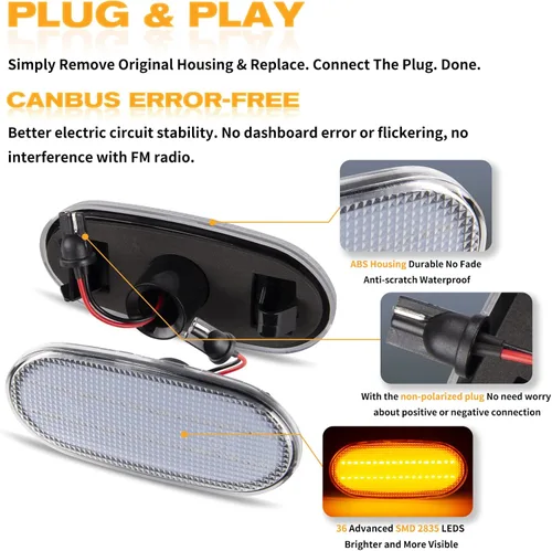 Vista 5 de POPMOTORZ Juego de 2 luces LED de señalización de giro lateral para VW C-rafter 2006-2018 Mercedes Sprinter W906 2006-2018 (Lente transparente)