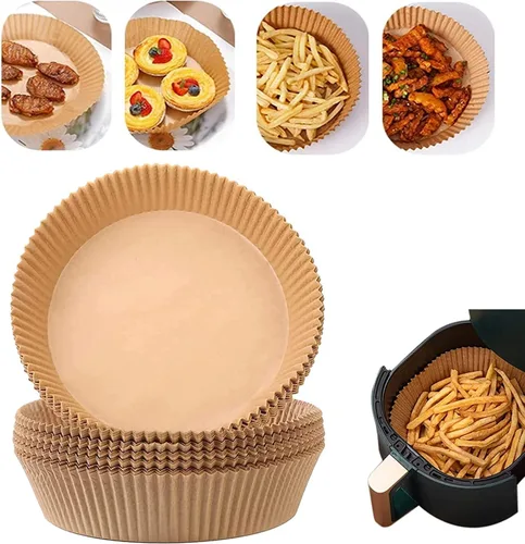 200 PCS Air Fryer Parchment Paper Liners Non-Stick Disposable Basket Unperforated Round for Baking Roasting Microwave (6.3 Inches, Natural) Natural