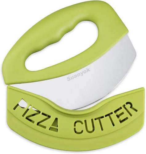 Vista 13 de Suanyok - Cortador de pizza premium con picador de alimentos - Cuchillo de pizza multifunción de acero inoxidable con hoja súper afilada, cortador