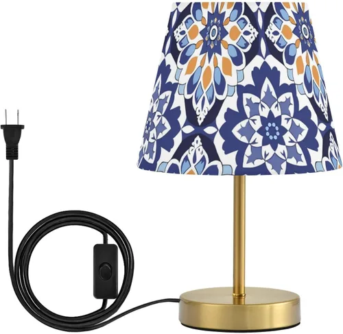 Blue and White Retro Patterns Table Lamps 3 Way Dimmable Modern Lamps with Stylish Shade for Farmhouse Home Office Decor, Metal Base lampara de mesa