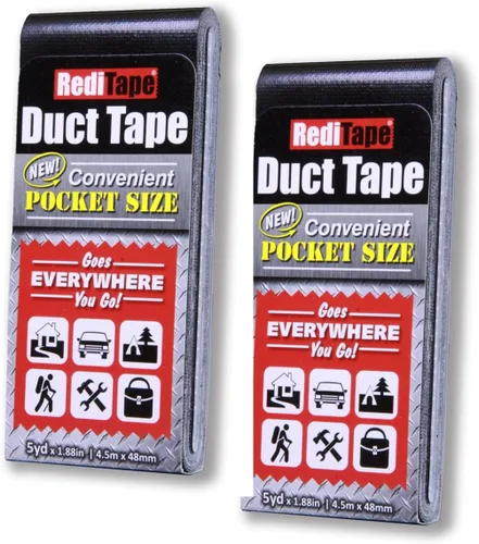 Cinta adhesiva negra de tamaño de viaje, paquete de 2 unidades, mini rollo plano de tamaño de bolsillo, para reparaciones al aire libre,