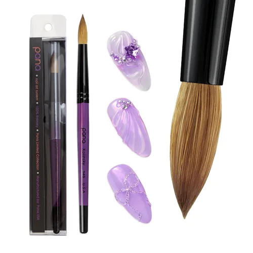 Vista 18 de PANA Pure Kolinsky Cepillo de uñas acrílico con mango de madera - forma redonda