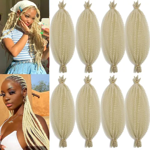 Vista 31 de Cabello para Trenzas Marley Twist de 16 Pulgadas, 8 Paquetes de Cabello Afro Twist Elástico, Cabello Spring Twist Pre-esponjado, Cabello Rizado