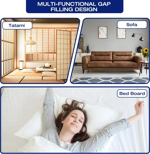 Vista 6 de Almohada de cuña para cama individual para relleno de huecos de cama/cabecera, almohadas de esquina largas triangulares negras con bolsillos, espuma