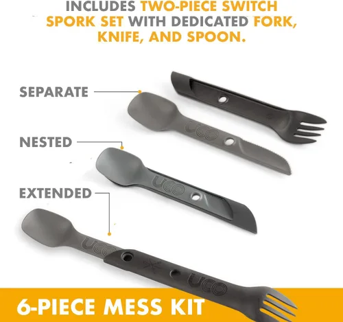 Vista 5 de UCO Kit de 6 piezas para acampar con cuenco, plato, taza de campamento y juego de utensilios Switch Spork