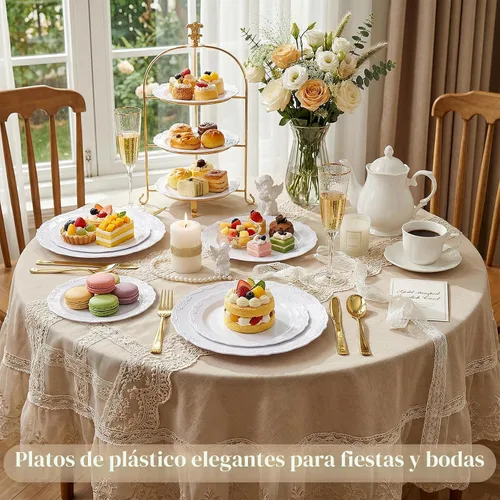 Vista 4 de DaYammi 60 platos de plástico blanco, platos de postre desechables de 7.5 A Blanco