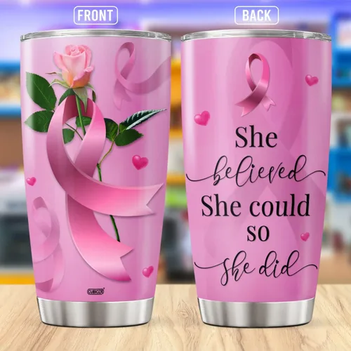 Vista 2 de CUBICER Regalos para pacientes con cáncer de mama, mujeres, abuelas, niñas, sobrevivientes, accesorios de concienciación, vaso de cinta, vasos