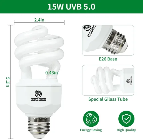 Vista 4 de Luz de reptil UVA UVB - 15W 5.0, terrario tropical y subtropical lámpara fluorescente compacta, bombilla de reptil UVB para serpientes, camaleones