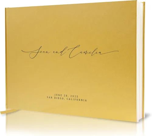 Vista 23 de MUUJEE Libro de visitas personalizado con brillo bronce - Libro de invitados moderno personalizado de alta calidad para recepción de boda, fiesta