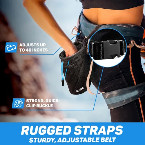 Vista 4 de Bolsa de tiza para escalada en roca - Accesorios de equipo para regalos de escalada en roca - Cinturón de enganche rápido, bolsillos grandes