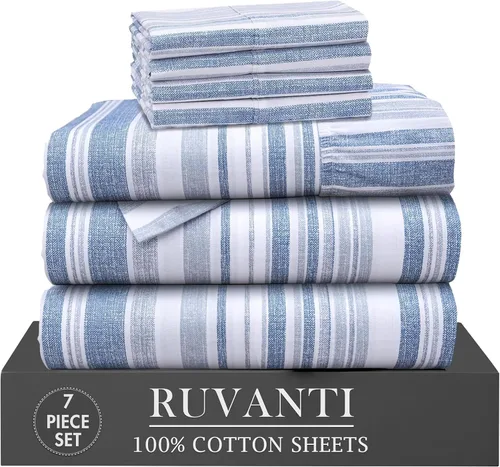 Vista 19 de RUVANTI 4 piezas de sábanas de algodón - 100% algodón natural suave, ligero y transpirable, sábanas de percal crujiente, juego de sábanas Botanica