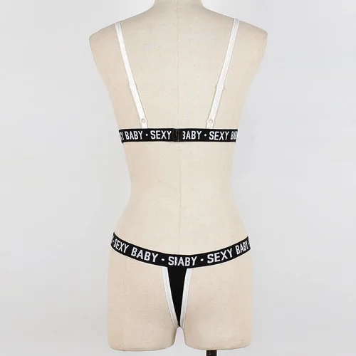 Vista 6 de Lencería para mujer, lencería con estampado de letras, ropa interior y tanga