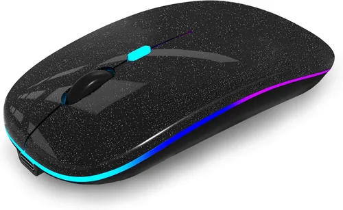 WREANU Ratón Inalámbrico Bluetooth Recargable con Luces LED Silencioso y Delgado para Laptop (BT5.2 y 2.4G con Receptor USB Portátil) Ratón de