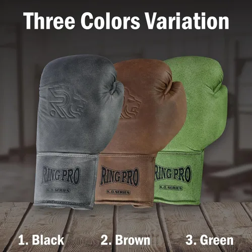 Vista 2 de Ring Pro Leather Lace-Up Cracker Boxing Gloves, for Training, Sparring, and Heavy Bag Work, Boxing, MMA, Kickboxing, Muay Thai, for Men and Women