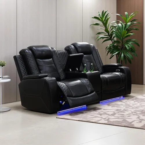 Vista 66 de Juego de sofá reclinable eléctrico, juego de sofá reclinable de cine en casa, sofá biplaza reclinable de cuero transpirable