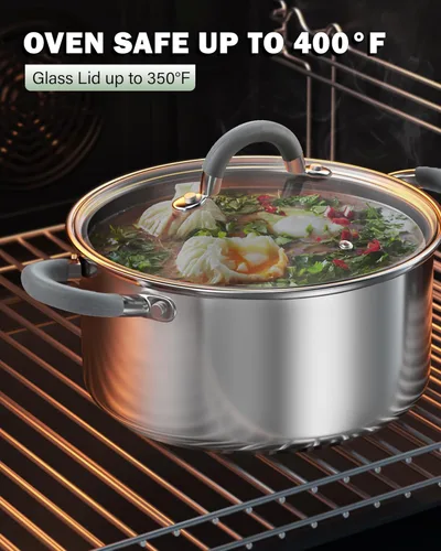 Vista 9 de Cook N Home Olla de acero inoxidable de 3 cuartos de galón, olla pequeña con tapa de vidrio, olla básica para saucier, asas de silicona que se