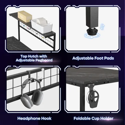 Vista 6 de Bestier Escritorio de juegos en forma de L de 42 pulgadas, escritorio para computadora con tomas de corriente y luz LED, escritorio reversible