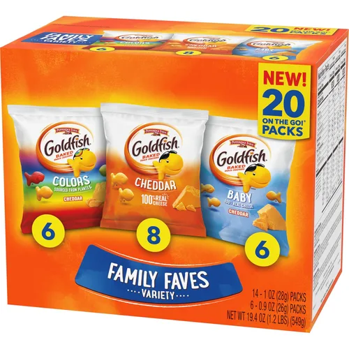 Vista 40 de Goldfish Galletas de Queso Cheddar, Galletas de Snack Horneadas, Paquetes de Snack de 1 onza para Llevar, Caja de 20