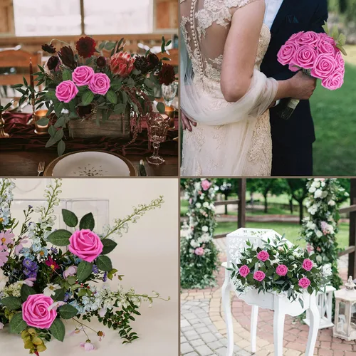 Vista 40 de Flores artificiales, rosas falsas de espuma de aspecto real, combo de flores artificiales de boda para ramos de boda, centros de mesa, arreglos