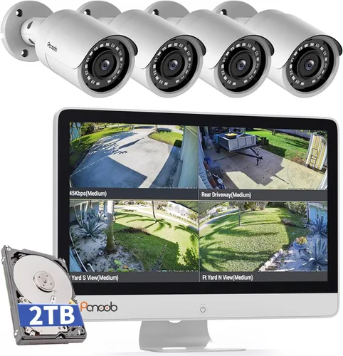 Sistema de cámara de seguridad con cable con pantalla de monitor para el hogar, NVR de 8 canales de 8 MP con disco duro de 2 TB, cámara IP PoE de 5