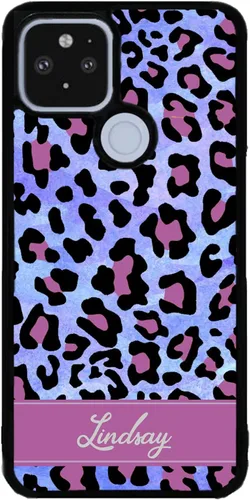 Vista 9 de Pink and Blue Leopard Personalized Black Rubber Phone Case Compatible With Google Pixel 10, 10 Pro, 10 Pro XL, 9a, 9 Pro, Pixel 9, Pixel 9 Pro XL