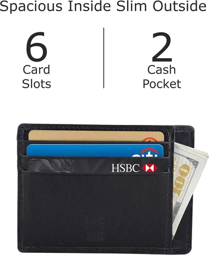 Vista 3 de Elegant Plain cardholder Genuine Leather RFID blocking Magnetic Clip Cardcase Wallet Slim Design for Front and Back Pocket Quality Cardcase wallet