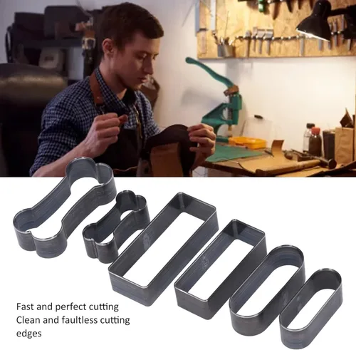 Vista 5 de 6 piezas de acero aleado de cuero troquelado rectangular ovalado con forma de hueso, 6 tamaños de molde de corte de agujero de cuero, juego