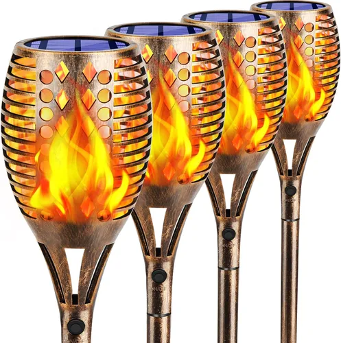 Vista 11 de Luces solares TomCare, Antorchas de llama intermitente resistentes al agua, Iluminación de decoración externa, seguras con apagado/encendido Negro